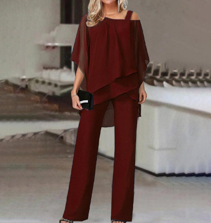 WOLFF Women's Elegant Cold Shoulder Two-Piece Set (One Set)
