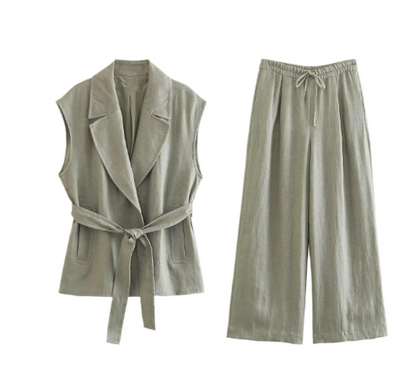 Casual Summer Set with Belted Linen Top (One Set)