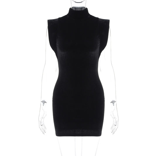 Suede Turtleneck Slim-fit Sheath Dress for Women